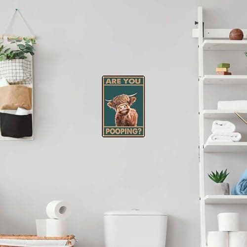 Vintage Highland Cow Tin Sign: Funny "Are You Pooping?" Bathroom Wall Decor for Western & Highland Cow Lovers 8 x 12 Inch (3039) thumbnail 6