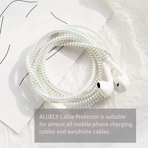 Cable Protector Animal Proof Wire Repair, Cord Protector for Pets Headphone Saver Spiral Cable Wrap Strain Relief, Cord Sleeve for Phone Cable USB Date Cable, 60 inches, 2 pcs, Silver-Green-Yellow thumbnail 7