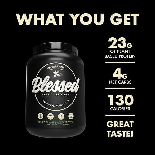 Blessed Vegan Protein Powder - Plant Based Protein Powder Meal Replacement Protein Shake, 23g of Pea Protein Powder, Dairy Free, Gluten Free, Soy Free, No Sugar Added, 30 Servings (Vanilla Chai) thumbnail 5