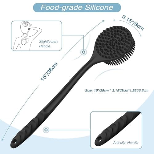 Manmihealth Silicone Back Scrubber (Thick Bristles) & Bath Glove & Face Brush Set(3PCS), Super-Exfoliating & Lathering Body Scrubber, Shower Brush, Face Scrubber Combination, with a Free Hook.(Black) thumbnail 2