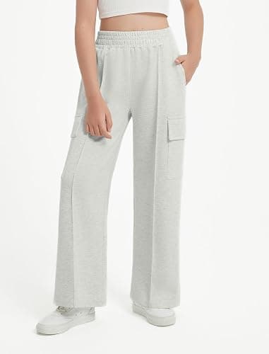 EXARUS Girls Sweatpants Wide Leg Baggy Teen Sweat Pants Cargo/Side Striped/Crossover V Waist Casual with Pockets 6-14Y thumbnail 2