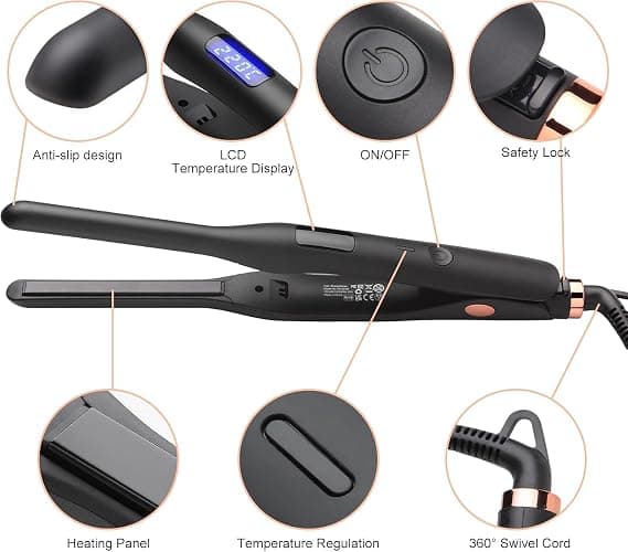 Hair Straightener Pencil Flat Iron, Ceramic Mini Small Flat Iron for Short Hair, Beards & Pixies thumbnail 5