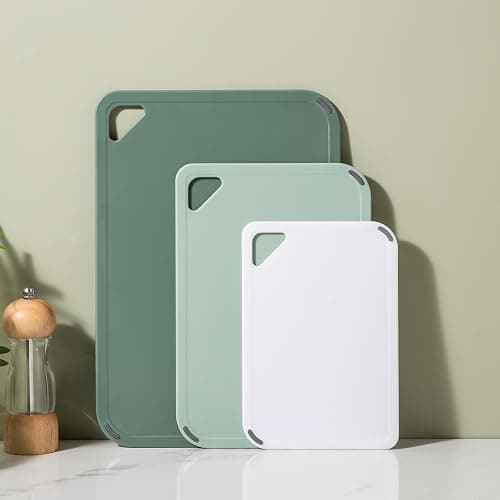THETCHRY Plastic Cutting Board Set of 3-Cutting Boards for Kitchen BPA Free | Large-Small Chopping Boards, Non-Slip for Cooking, Dishwasher Safe, Camping, Portable, with Grip Handle, Sage Green thumbnail 8