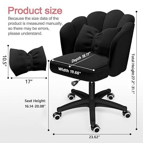 XUEGW Petal Desk Chair with Bow Cushion Velvet Vanity Chair with Wheels, Upholstered Home Office Chair for Girls Women, Mid-Back Swivel Computer Task Chairs for Living Room Bedroom thumbnail 2