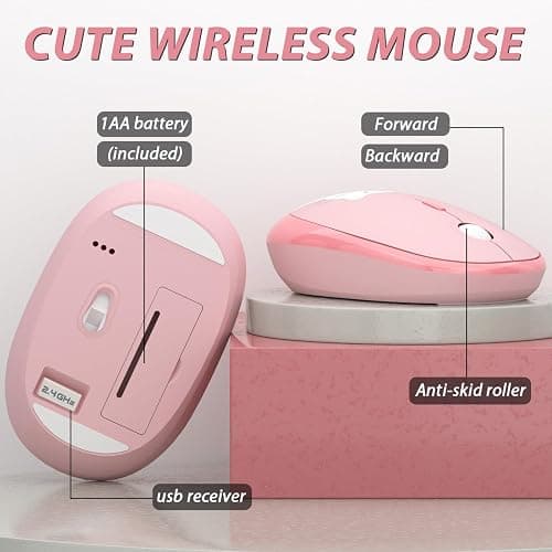 Wireless Keyboard,KOOTOP Cute Colorful 104 Keys Typewriter Retro Round Keycaps Keyboard for PC Laptop,Desktop,Windows, Home and Office Keyboards (Pink) - S300 pink thumbnail 5