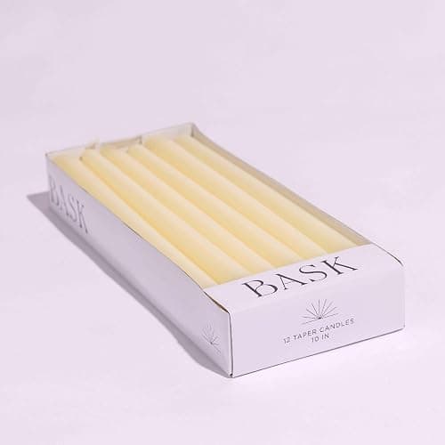 Bask 10-inch Taper Candles - Unscented and Dripless - Burns for 8 Hours - Home Decor for Dinner Table, Kitchen, and Bedroom - Perfect for a Romantic Date or Anniversary - 12-Pack - Ivory thumbnail 4