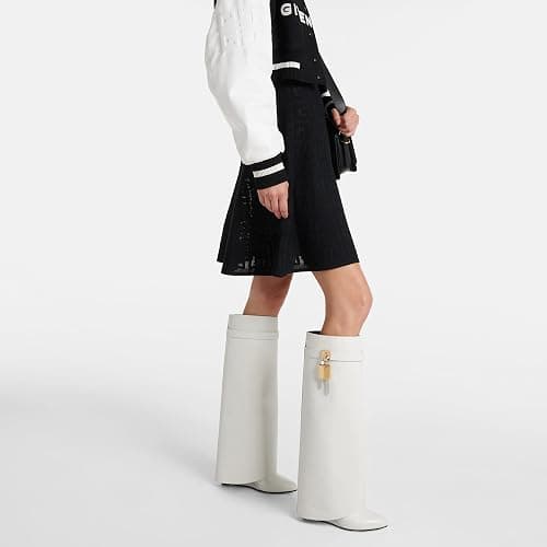 Arqa Fold Over Knee High Boots for Women Covered Wedge Heel Shark Boots Pull-on Wide Calf Boots Fashion Party Almond Toe Booties thumbnail 2