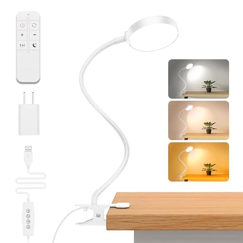 iFalarila Reading Light with Remote, LED Desk Lamp Clip on [1H Timer & Nightlight] RA>95 Dimmable Flexible Gooseneck, Reading Lamp with Clamp for Table - 3.5'' (Adapter Included) - Image 1