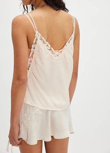 Women Y2K Lace Satin Cami Top Spaghetti Strap V Neck Silk Camisole Backless Loose Tank Tops Sexy Going Out Top thumbnail 5
