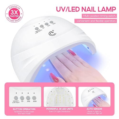COSCELIA 60PC Gel Nail Polish Kit with U V light 55 Colors Gel Nail Polish Set 5PC Top Base Coat Glitter Rhinestones All Seasons French Manicure Starter Kit at Home for Women Girls thumbnail 6
