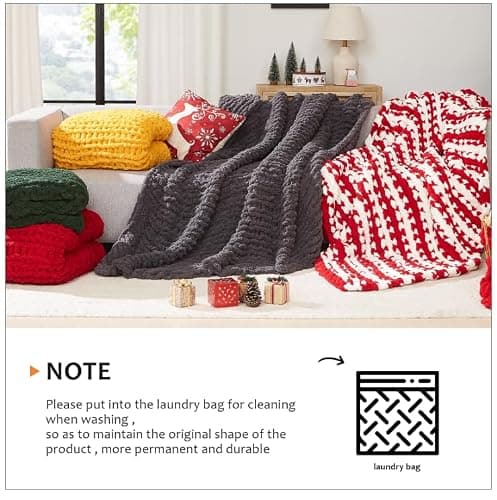 L'AGRATY Chunky Knit Blanket Throw,Soft Chenille Yarn Throw 50x60，Handmade Thick Cable Knit Crochet Blanket, Large Rope Knot Throw Blanket for Couch Home Decor thumbnail 6