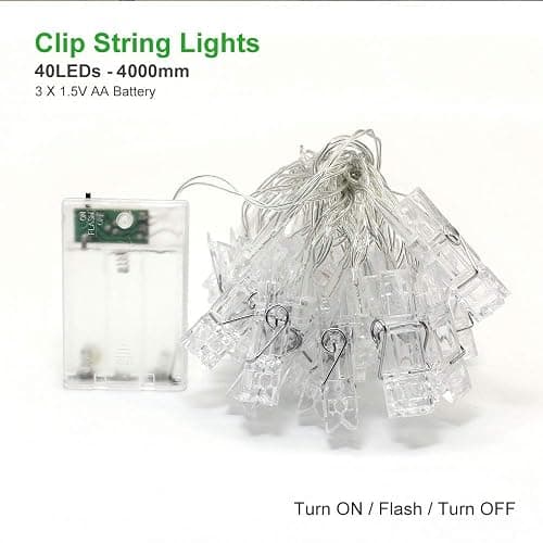 Dopheuor Photo Clip String Lights LED Fairy Clip String Lights Hanging Photo Pictures Battery Operated for Gifts Patio Christmas Bedroom Wedding Birthday Party Halloween Festival Decor (no Battery) thumbnail 7