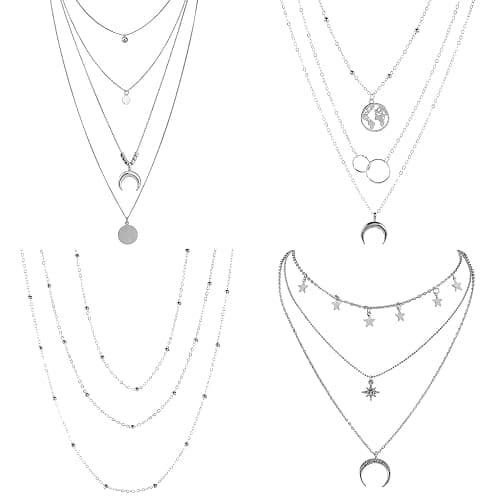 RINHOO FRIENDSHIP 4-6Pcs Multiple Layered Necklaces for Women Choker Necklace with Moon Star Coin Chain Necklace Jewelry for Women - Image 1