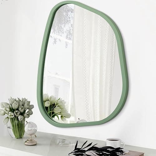 HLFMVWE Asymmetrical Mirror for Wall Irregular Wood Frame Modern Unique Wall Mirror Decorative Vanity Bathroom Living Room Bedroom Entryway Hallway Artistic Mirror 14"x10" - Image 1