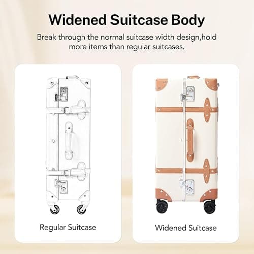 universal trotter Vintage PU Leather Luggage Set, Retro Trunk Suitcase with Wide Aluminum Frame, TSA Key Locks and Smooth 360° Spinner Wheels (Natural Tan Trim,26"+12") thumbnail 7