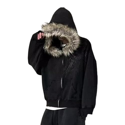 OANTGM Crop Winter Coats Teen Y2k Zip Up Hoodie Fur Jackets 2000s Streetwear Emo Grunge Streetwear - Image 1