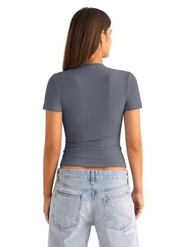 EasyGala Womens Cotton Crew Neck Short Sleeve Shirts Summer Top Trendy Fitted Crop Tops Basic Going Out Tee thumbnail 6