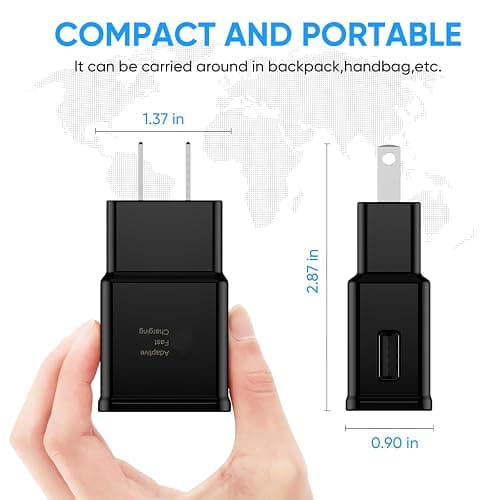 Adaptive Fast Charging Block USB Wall Charger Adapter Fits Samsung Galaxy S25/S24/S23/S22/S22 Ultra/S21/S20/S10/S9/S8/S7/Edge/Note 10 Quick Charge (Black, 2 Pack) thumbnail 3