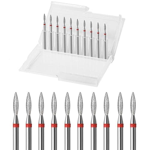 ERUIKA 10pcs Diamond Flame Cuticle Drill Bits Set, Professional Cuticle Nail Drill Bits for Dead Skin 3/32'' Nails Dry Manicure Pedicure Shape Remove Nail Salon Tools(Fine-F) - Image 1