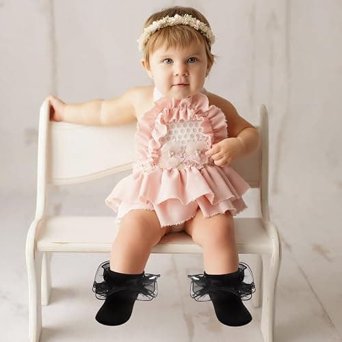 MKYSZLT Baby Girls Ruffle Socks 2-Layer Lace Frilly Turn Cuff Fancy Dress Socks Toddler Girl Preemie Newborn Infant Kids thumbnail 3