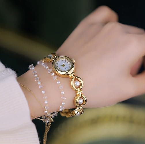 ADSBIAOYE Elegant Pearl Women's Dress Watch Fashion Oval dial Gift Women's Waterproof Watch - Gold thumbnail 4