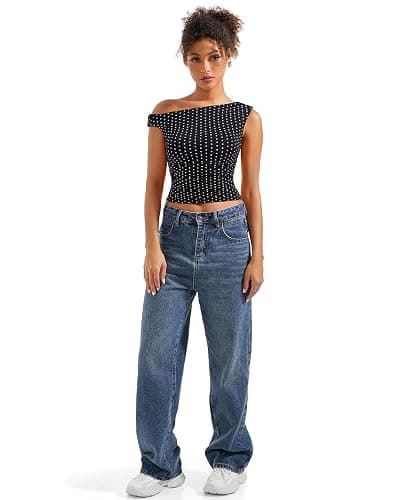 SUUKSESS Women Off Shoulder Tops Sleeveless Shirts Y2K Going Out Crop Tank Top thumbnail 6
