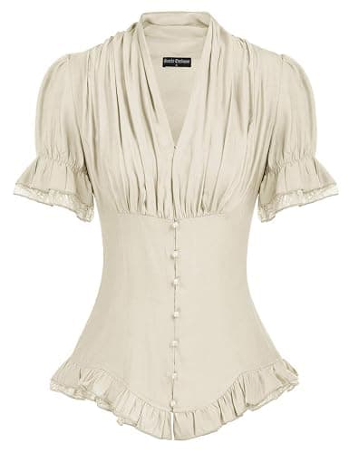 Scarlet Darkness Womens Work Tops Elegant Renaissance Pirate Shirt Short Sleeve Victorian Peasant Blouses - Image 1