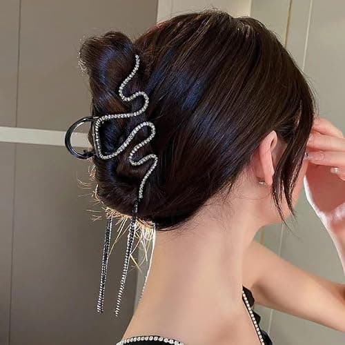 1 Pack Snake Hair Claw Clips Metal Black Crystal Rhinestone Hair Clips with Tassel Pendant Design Hair Accessories Strong Hold Large Hair Catch Jaw Clips Y2k Punk Hair Barrette Hairpins for Women Girl thumbnail 4