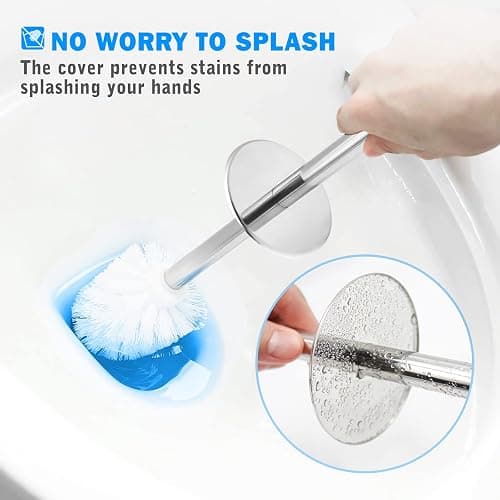 Toilet Brush and Holder, Toilet Brush with 304 Stainless Steel Long Handle, Toilet Bowl Brush for Bathroom Toilet-Elegant-Cleaning-Bristles(White) thumbnail 4