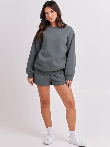 ANRABESS Women 2 Piece Outfits Sweat Shorts Sets 2025 Oversized Casual Lounge Matching Set Sweatsuit Tracksuit Fall Clothes thumbnail 4