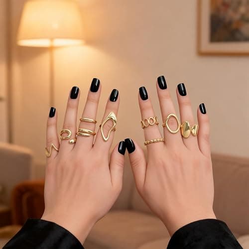 Bgfhna 9 Pcs Gold Chunky Rings thumbnail 5