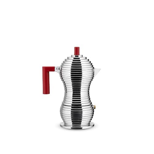 Alessi MDL02/3 R Pulcina Stove Top Espresso 3 Cup Coffee Maker in Aluminum Casting Handle And Knob in Pa, Red - 3 Cups - Red - Image 1