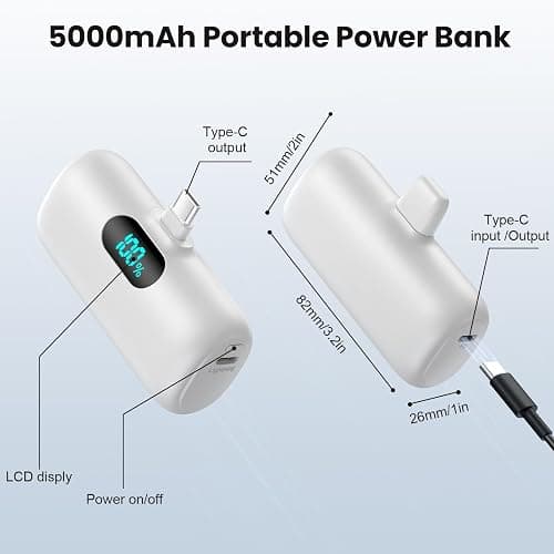Mini Portable Charger USB C Power Bank,Upgraded 5000mAh PD Fast Charging Battery Pack Built-in USB-C Connector Travel Essential for iPhone17/17Pro/17Pro Max/Air/16 Plus/16Pro Max/15 Series,Android etc thumbnail 7