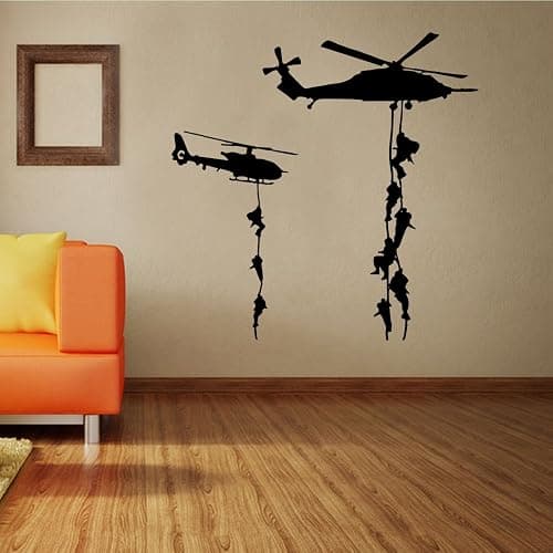 22x22 Helicopter Army Soldier Wall Stickers PVC Vinyl Art Decals Teens Boys Men Military Fans Bedroom Home Decoration thumbnail 2