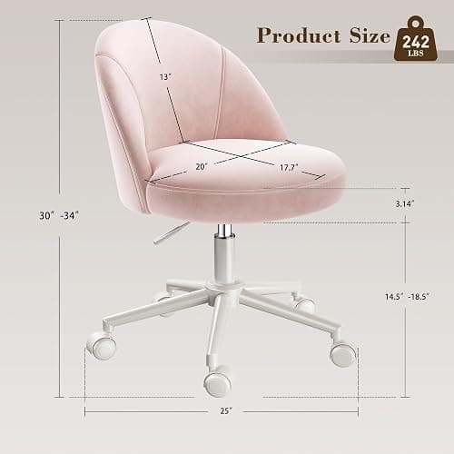EnHomee Vanity Chair with Wheels, Pink Desk Chair with Back, Small Office Chair Armless for Makeup Room, Bedroom, Home Office thumbnail 2
