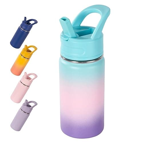 12oz Kids Water Bottle for School, Toddler Water Bottles with Straws, Insulated Water Bottles for Boys&Girls, Stainless Steel Vacuum Insulated Bottle for Kids, Leak-Proof, BPA-Free, Aurora