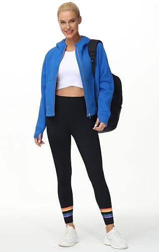 THE GYM PEOPLE Women's Full-Zip Up Hoodies Jacket Fleece Workout Crop Tops Sweatshirts with Pockets Thumb Hole thumbnail 6