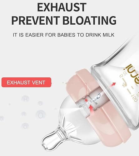 Oberni Glass Baby Bottles,Anti Colic Breastfeeding Bottle with Natural Response Nipple Size S,Wide Neck Slow Flow Baby Bottle for Baby,Newborn,Preemie 0-3 0-6 Month,BPA Free (Pink, 1 Pack, 4 Ounce) thumbnail 4