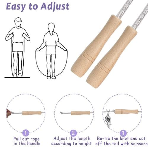 Skipping Rope for Kids, 2.6M Adjustable Children Jump Rope with Wooden Handle, Child Jumping Rope for Girls and Boys thumbnail 2