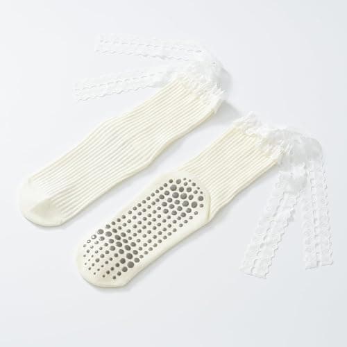 Verdancy Women’s Yoga Pilates Socks with Frills and Lace up Non Slip Cushioned Grips Crew Socks thumbnail 3