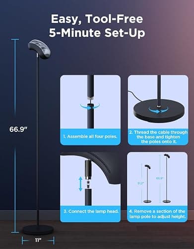 Govee Torchiere Floor Lamp for Living Room Bedroom, 67" Modern Standing Lamp Compatible with Matter & Alexa, RGBIC Corner Light with LuminBlend Technology, Music Sync, Scene Modes, 172 ft² Light Area thumbnail 8