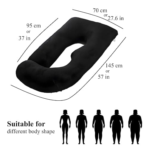ALLOPERA Pregnancy Pillow, Full Body Maternity Pillow 57 inch, with Removable Washable Cover - Sleep Support for Legs, Back, Neck, Shoulder, HIPS, Belly for Pregnent Women, Velvet (Coal-Black) thumbnail 8