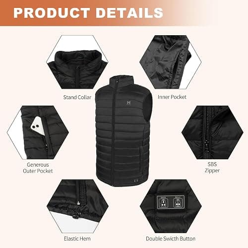 MRAWARM Heated Vest, Lightweight Electric Heated Vest for Men Women wiht 6 Heating Zone and 3 Temperature thumbnail 6