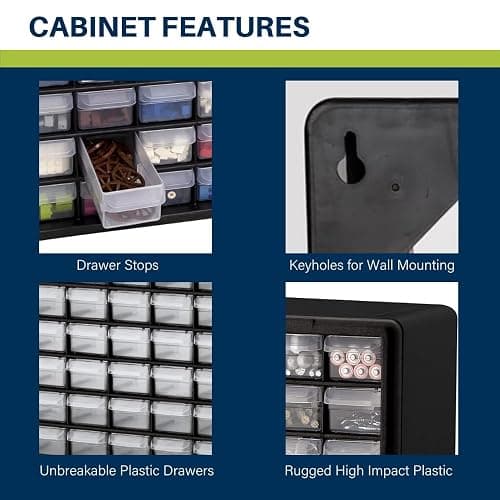 Akro-Mils 64-Drawer Plastic Storage Cabinet, 20-Inch W x 6-Inch D x 16-Inch H | Black | Model 10164 | Garage Organization thumbnail 4