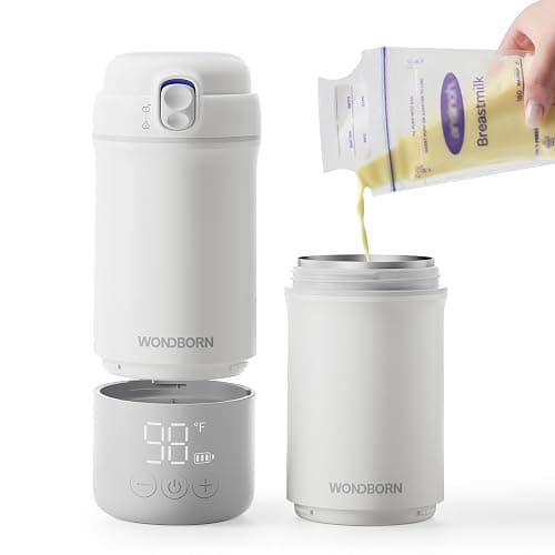 WONDBORN Portable Bottle Warmer for Travel, Dishwasher Safe, 3X Faster & Even Heating, 8 Feeds per Charge, 17oz, 1℉ Precise Adjust, Thaw, Keep Warm, Use While Charging, for Breastmilk & Formula - Image 1