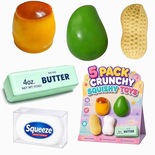 5 Pack Crunchy Squishy Asmr Squishies Feel, Crunchy Squeeze Stress Ball | Butter Peanut Pudding Mango Soap Crunchy Squishy Realistic Non Rebound Moldable Party Favor Gifts for Adults - Image 1