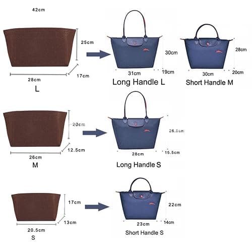 Lckaey tote bag organizer insert for Longchamp le pliage large tote insert felt purse zipper bag organizer beige, L/16.5 * 6.7 * 9.8in thumbnail 2