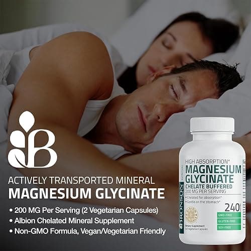 Bronson Magnesium Glycinate 200 MG per Serving Chelated for High Absorption, Gentle On Stomach, Non-GMO, 60 Vegetarian Capsules thumbnail 3