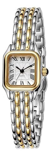 BESTKANG Watches for Women Vintage Square Classic Luxury Watch with Roman Numerals Dial Gold Silver Two-Tone Stainless Steel Band Elegant Dress Women's Wrist Watch - Image 1