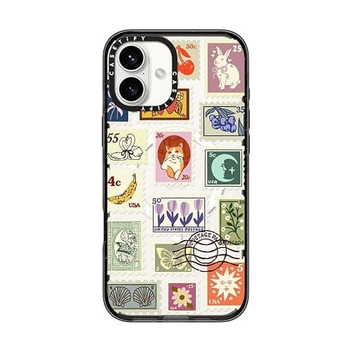 CASETiFY Impact Case for iPhone 16 Plus [Slim / 8.2 ft. 4X Military Grade Drop Protection/Compatible with Magsafe] - Stamp Collection - Clear Black - Image 1